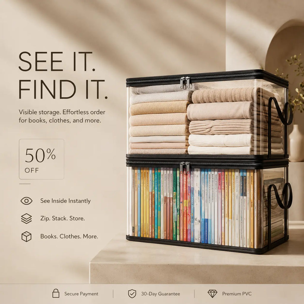 Clear Multi-Purpose Storage Box — See Everything Fast & Keep Books, Clothes, Toys Neatly Organized | Last Day 50% OFF 🔥