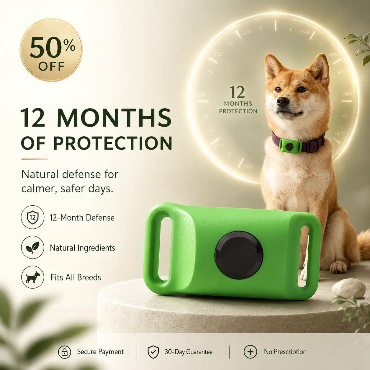 12-Month Flea & Tick Protection Pendant for Dogs – Natural, Water-Resistant, One-Size Collar Tag Last Day 50% OFF 🔥