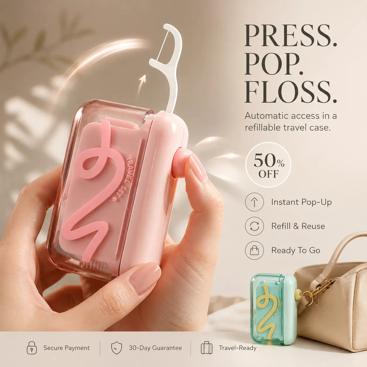 Last Day 50% OFF 🔥 Automatic Pop-Up Floss Pick Holder – Compact Refillable Travel Case