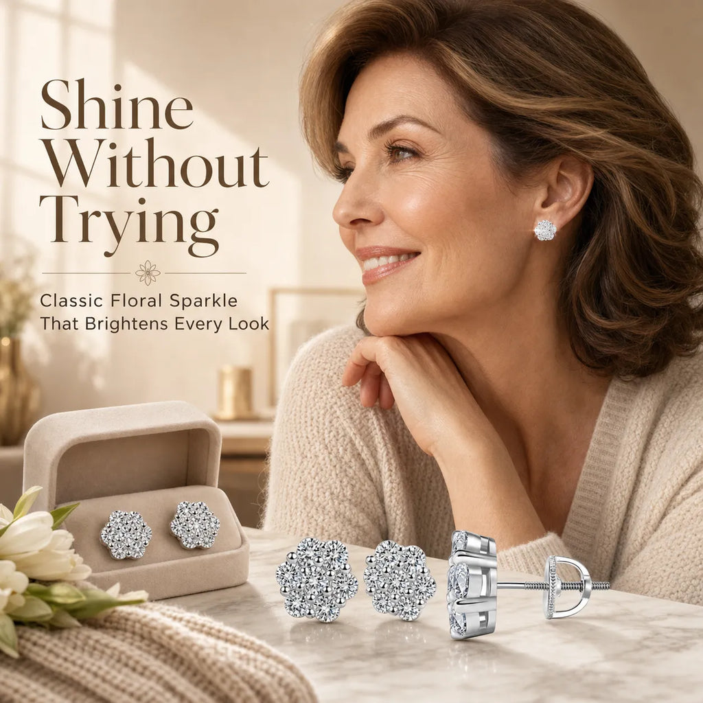 Elegant Sterling Silver Floral Stud Earrings – Lightweight Sparkle for Everyday Beauty