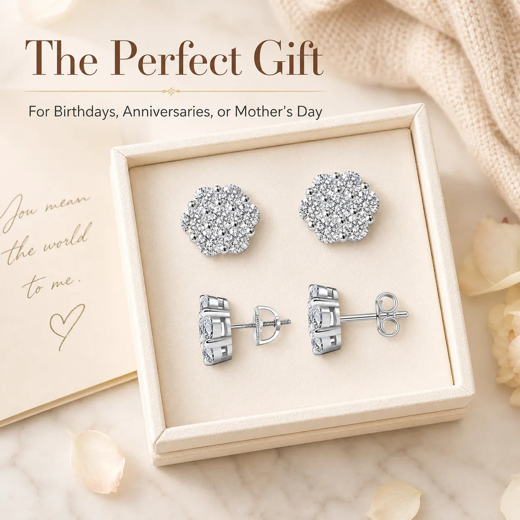 Elegant Sterling Silver Floral Stud Earrings – Lightweight Sparkle for Everyday Beauty
