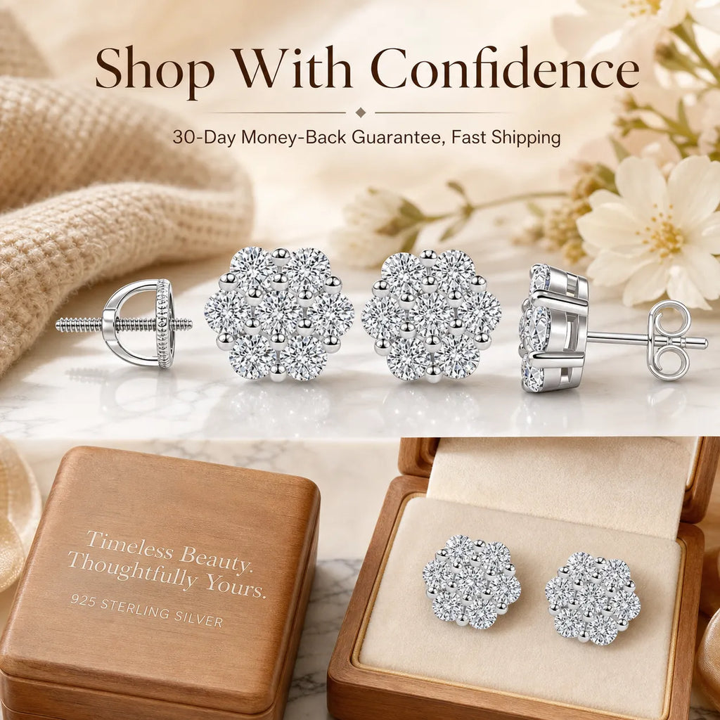 Elegant Sterling Silver Floral Stud Earrings – Lightweight Sparkle for Everyday Beauty