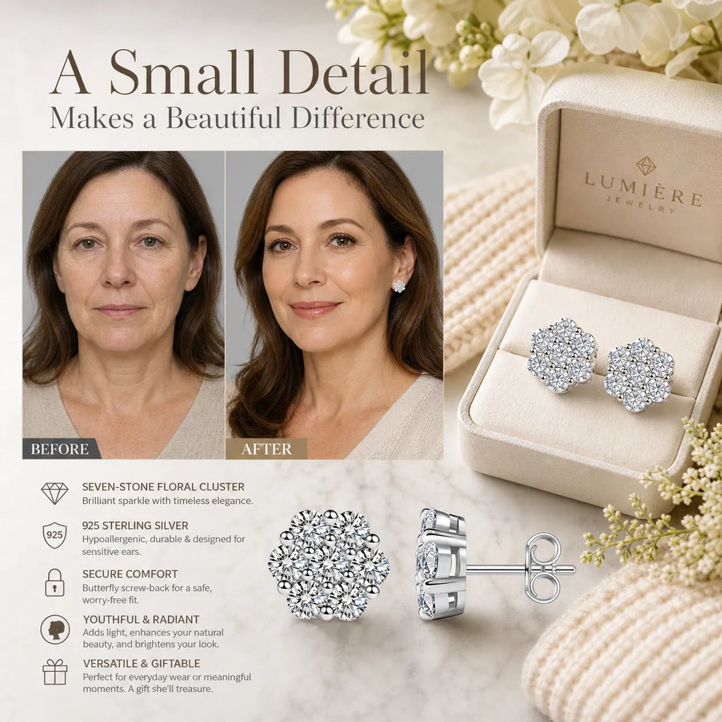 Elegant Sterling Silver Floral Stud Earrings – Lightweight Sparkle for Everyday Beauty