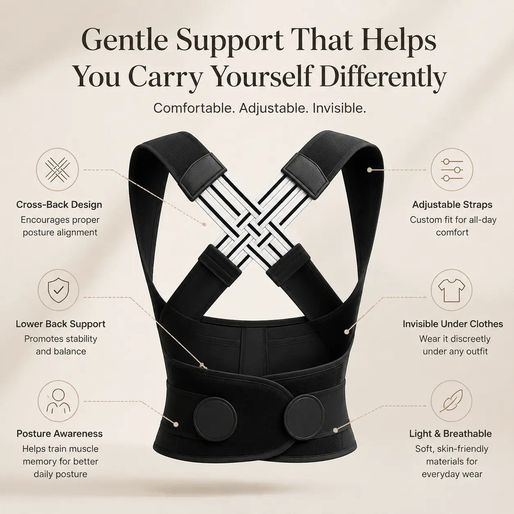 Invisible Posture Support Brace for Work, Phone Use & Home — Helps Open Rounded Shoulders, Look Taller, Feel More Confident & Stay Discreet Under Clothes | Last Day 50% OFF 🔥