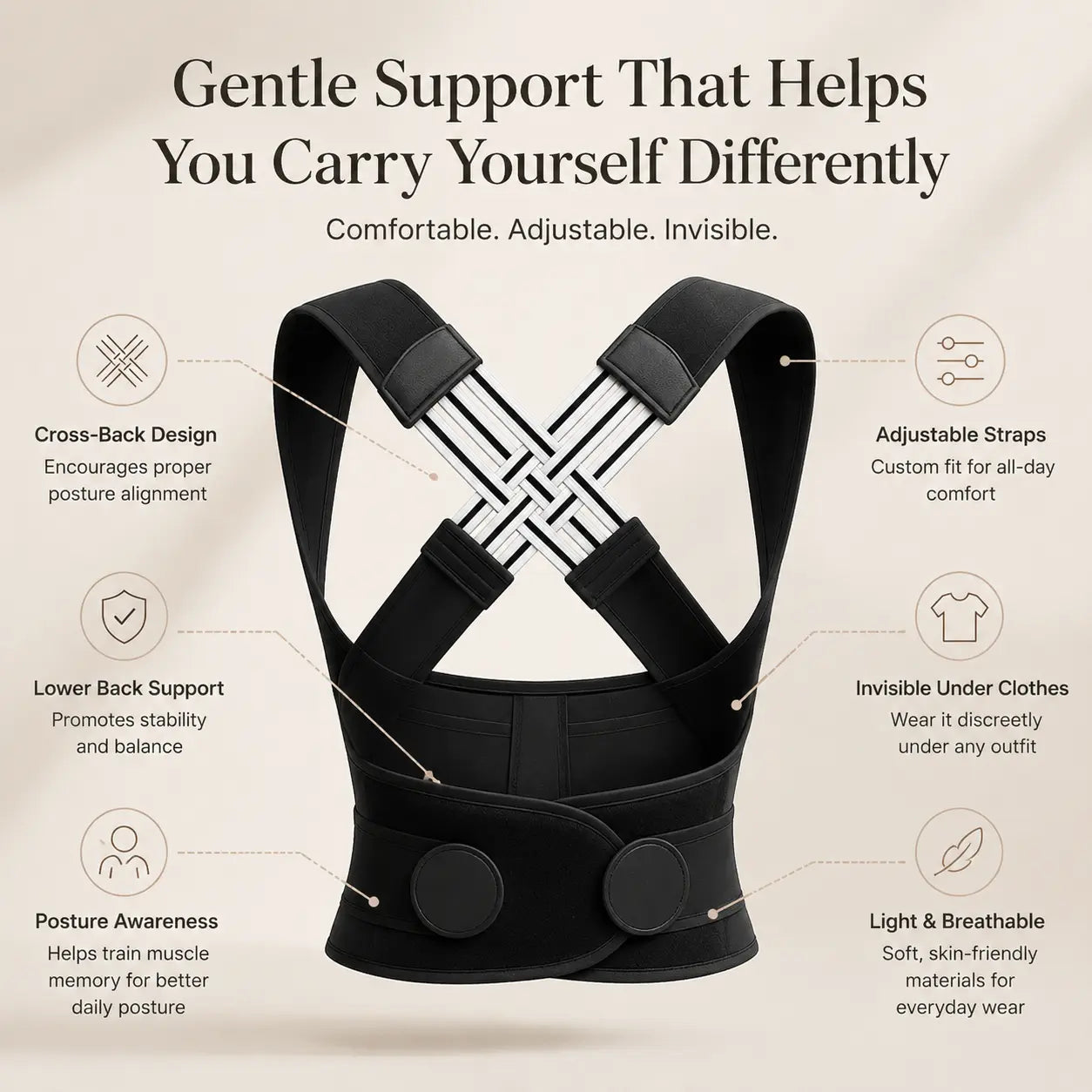 Invisible Posture Support Brace for Work, Phone Use & Home — Helps Open Rounded Shoulders, Look Taller, Feel More Confident & Stay Discreet Under Clothes | Last Day 50% OFF 🔥
