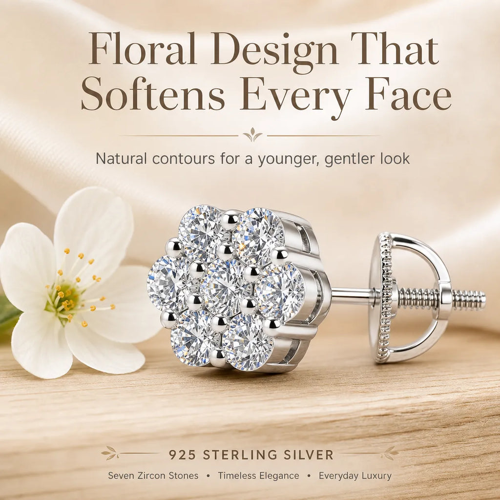 Elegant Sterling Silver Floral Stud Earrings – Lightweight Sparkle for Everyday Beauty