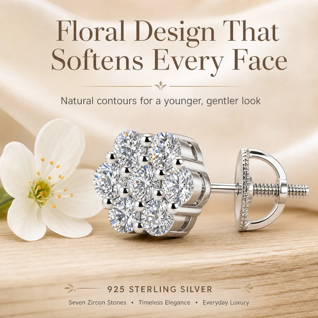 Elegant Sterling Silver Floral Stud Earrings – Lightweight Sparkle for Everyday Beauty