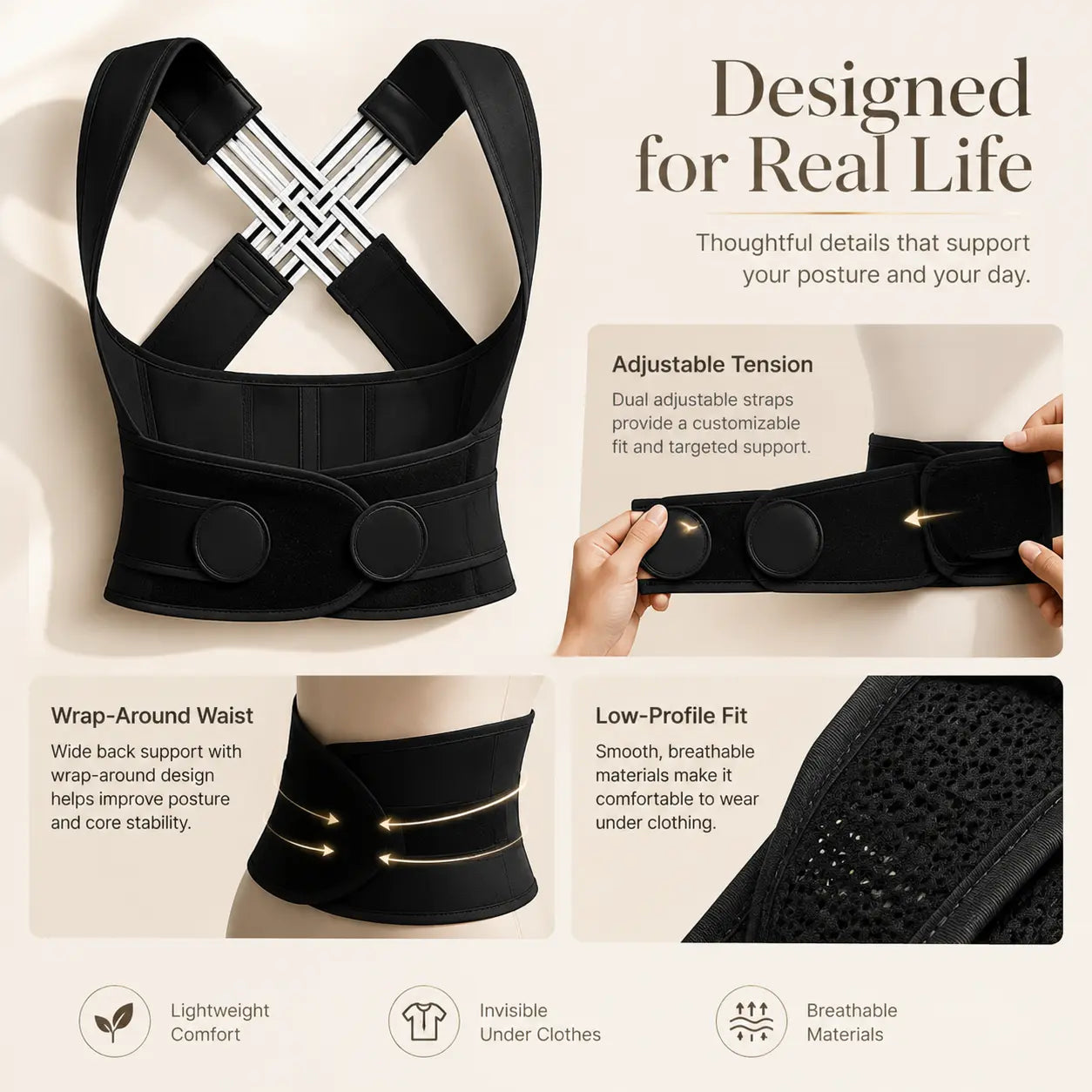 Invisible Posture Support Brace for Work, Phone Use & Home — Helps Open Rounded Shoulders, Look Taller, Feel More Confident & Stay Discreet Under Clothes | Last Day 50% OFF 🔥