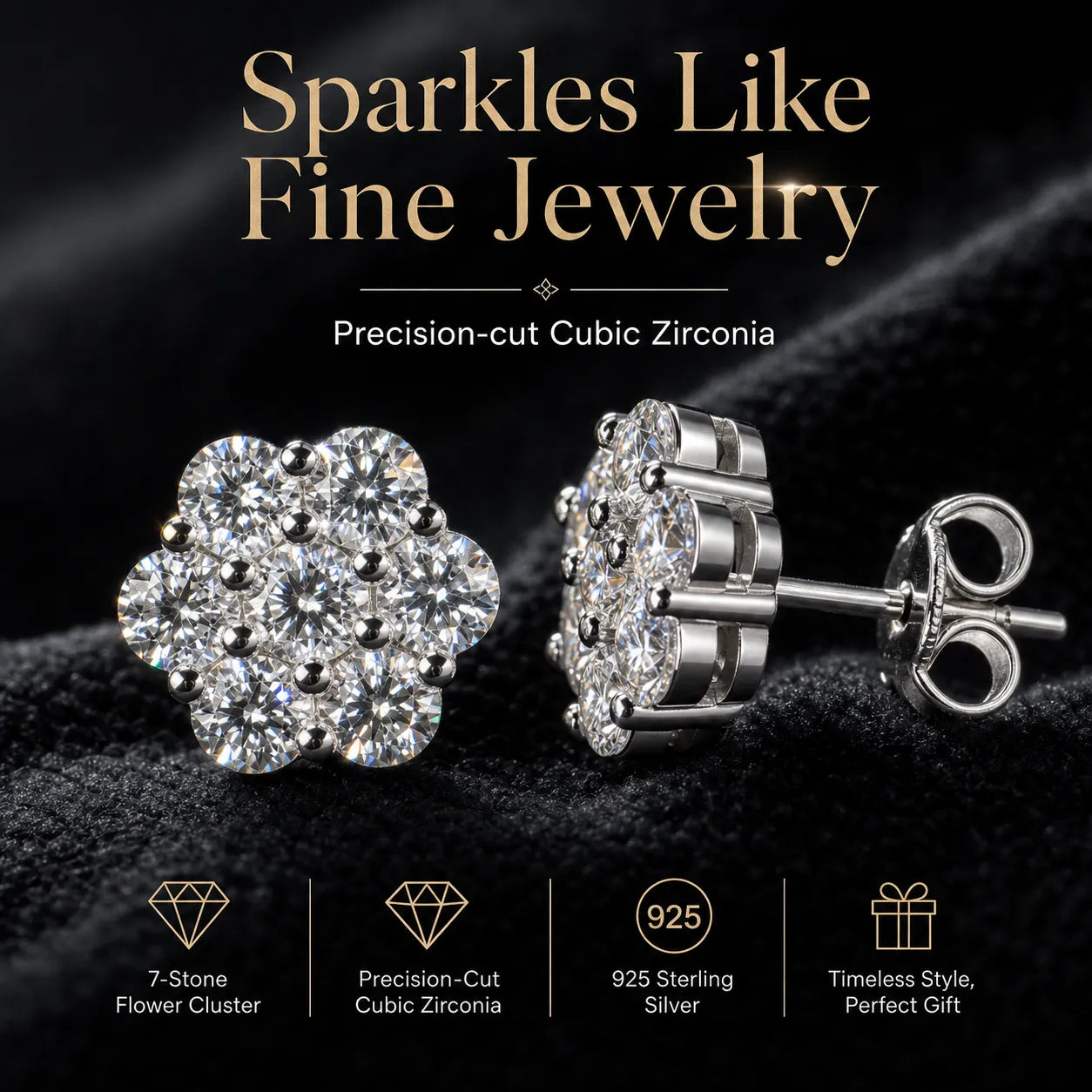 Elegant Sterling Silver Floral Stud Earrings – Lightweight Sparkle for Everyday Beauty