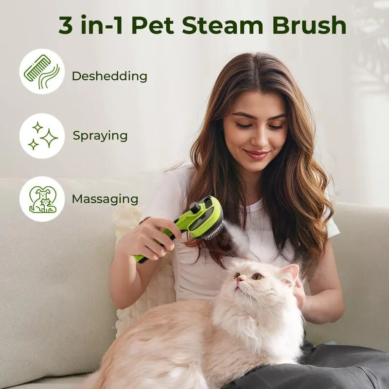 Ultimate 3-in-1 Pet Steam Brush | Anti-Flying Fur, Self-Cleaning & Dual Spray Deshedding Comb for Cats & Dogs (Last Day 90% OFF 🔥)