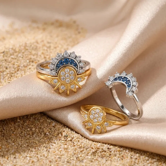 The Eternal Orbit: Sun & Moon Matching Promise Rings for Couples & Best Friends – Micro-Pavé Zirconia Stackable Set--Last Day Sale-90% OFF🔥