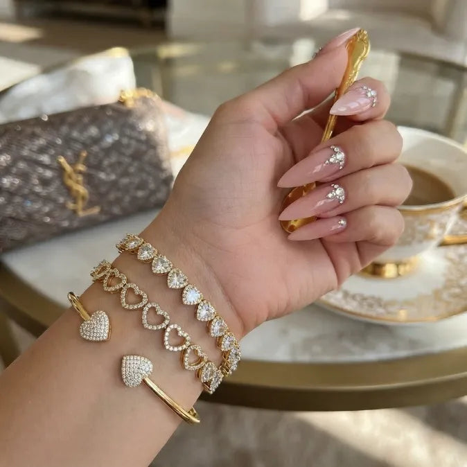 Heart Cut Moissanite Halo Tennis Bracelet for Women – D Color VVS1 Diamond Sparkle, S925 Sterling Silver 18K Gold Plated--Last Day Sale-90% OFF🔥