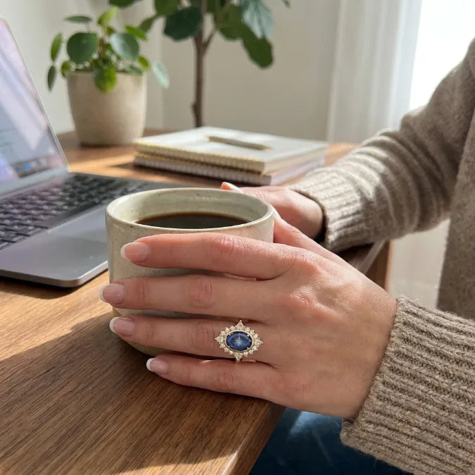One-of-a-Kind 3.18 Carat Natural Bicolor Blue Sapphire Diamond Ring in 14K Gold--Last Day Sale-90% OFF🔥