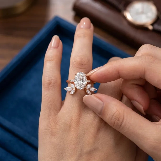 3.5-Carat Oval Open-Shank Wave Bridal Ring Set | Comfort Fit & Anti-Rotation Design--Last Day Sale-90% OFF🔥