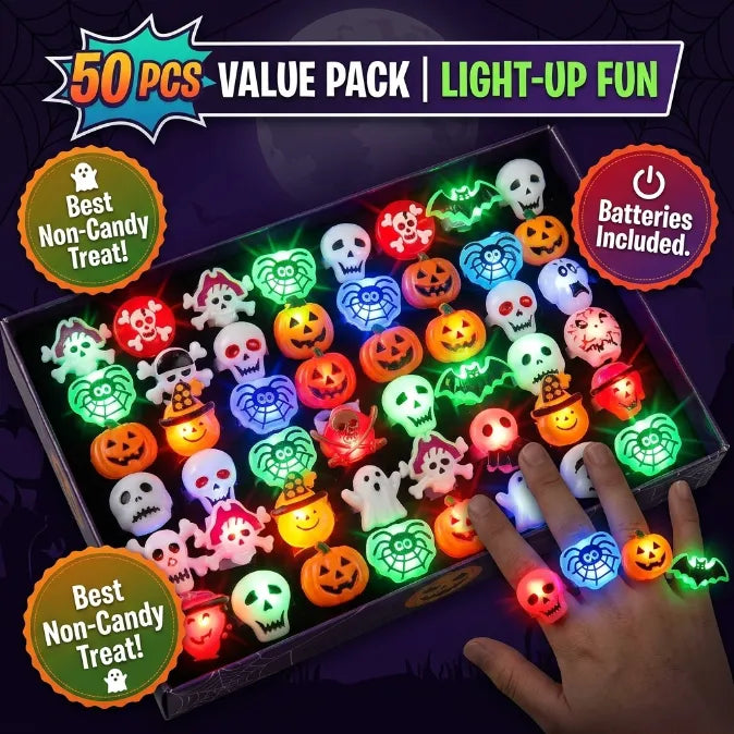 Halloween LED Light Up Rings  - Glow in the Dark Party Favors & Goodie Bag Fillers for Kids