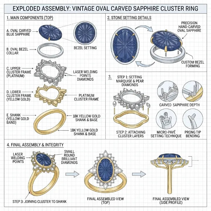 One-of-a-Kind 3.18 Carat Natural Bicolor Blue Sapphire Diamond Ring in 14K Gold--Last Day Sale-90% OFF🔥