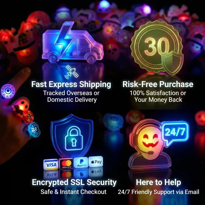 Halloween LED Light Up Rings  - Glow in the Dark Party Favors & Goodie Bag Fillers for Kids