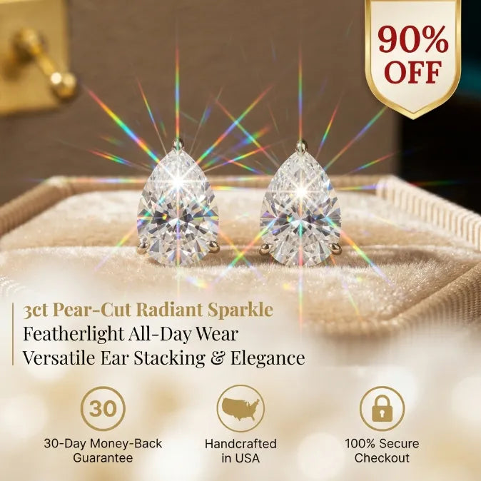 Featherlight 3ct Pear Cut Lab Diamond Studs – All-Day Comfort & Radiant Sparkle--Last Day Sale-90% OFF🔥