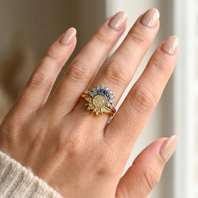 The Eternal Orbit: Sun & Moon Matching Promise Rings for Couples & Best Friends – Micro-Pavé Zirconia Stackable Set--Last Day Sale-90% OFF🔥
