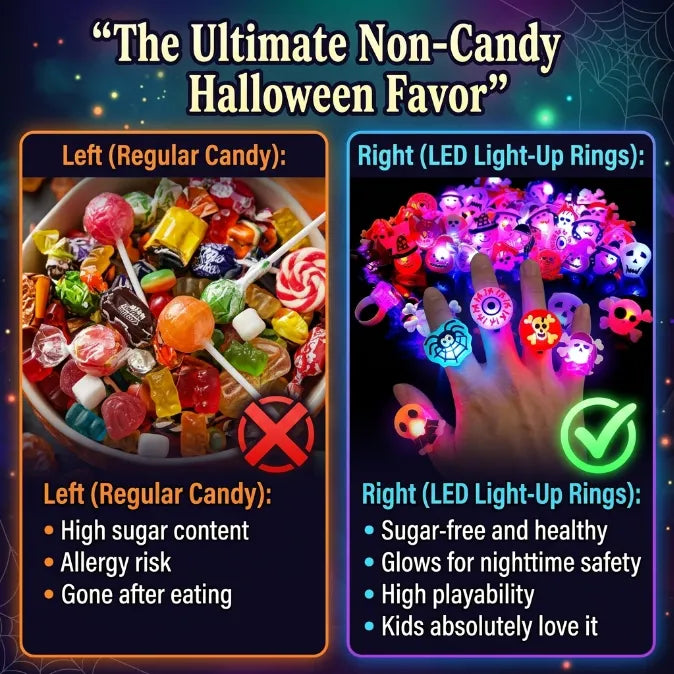 Halloween LED Light Up Rings  - Glow in the Dark Party Favors & Goodie Bag Fillers for Kids