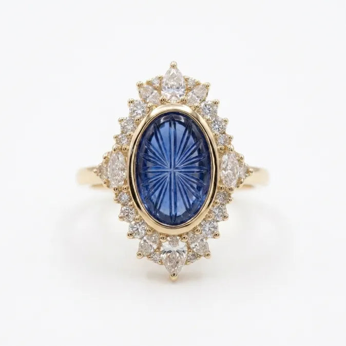 One-of-a-Kind 3.18 Carat Natural Bicolor Blue Sapphire Diamond Ring in 14K Gold--Last Day Sale-90% OFF🔥