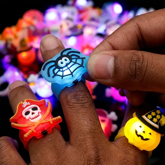 Halloween LED Light Up Rings  - Glow in the Dark Party Favors & Goodie Bag Fillers for Kids