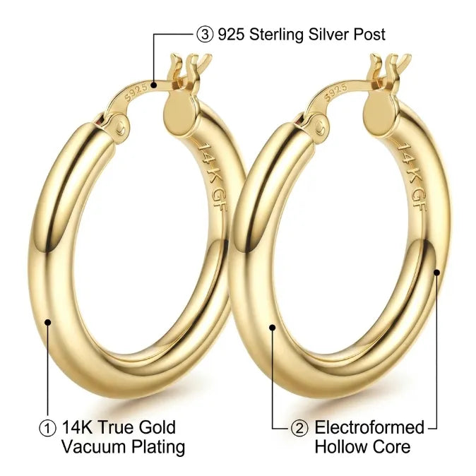 14K Gold Plated Chunky Hoop Earrings | Lightweight & Hypoallergenic for Sensitive Ears--Last Day Sale-90% OFF🔥