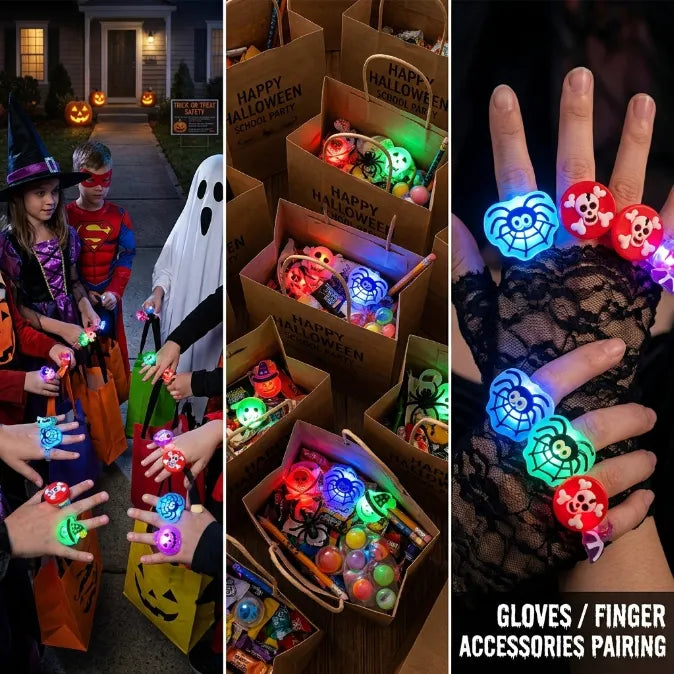 Halloween LED Light Up Rings  - Glow in the Dark Party Favors & Goodie Bag Fillers for Kids