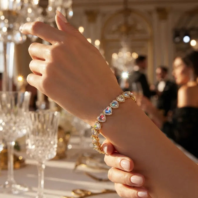 Heart Cut Moissanite Halo Tennis Bracelet for Women – D Color VVS1 Diamond Sparkle, S925 Sterling Silver 18K Gold Plated--Last Day Sale-90% OFF🔥