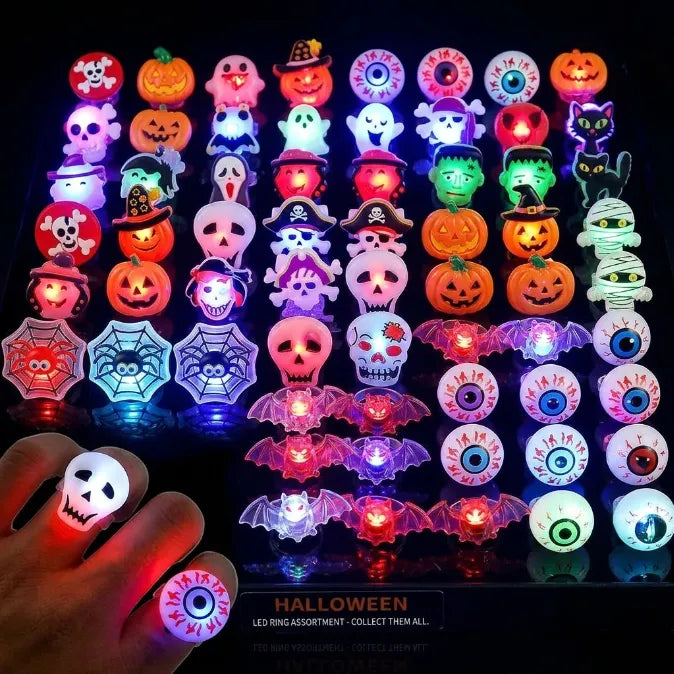 Halloween LED Light Up Rings  - Glow in the Dark Party Favors & Goodie Bag Fillers for Kids
