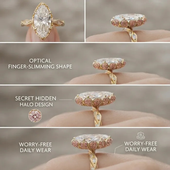 The Heirloom 3-Carat Marquise Ring | Pink Sapphire Hidden Halo & 14K Gold Vintage Masterpiece--Last Day Sale-90% OFF🔥