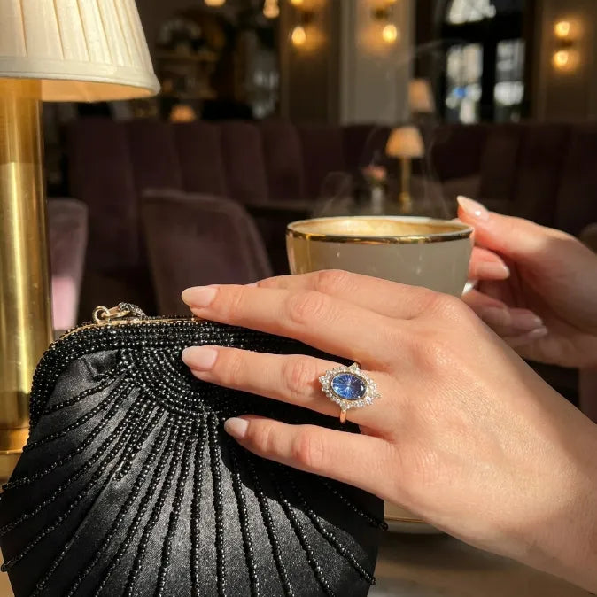 One-of-a-Kind 3.18 Carat Natural Bicolor Blue Sapphire Diamond Ring in 14K Gold--Last Day Sale-90% OFF🔥