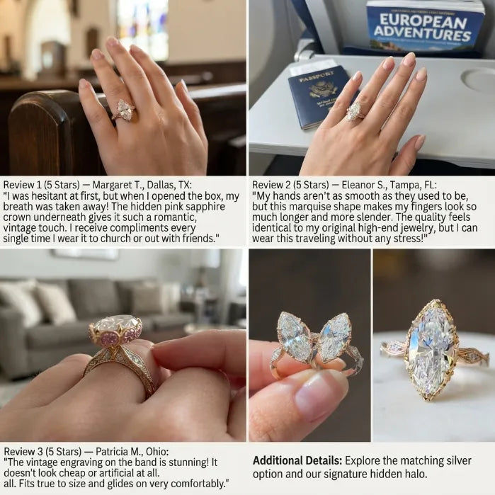 The Heirloom 3-Carat Marquise Ring | Pink Sapphire Hidden Halo & 14K Gold Vintage Masterpiece--Last Day Sale-90% OFF🔥