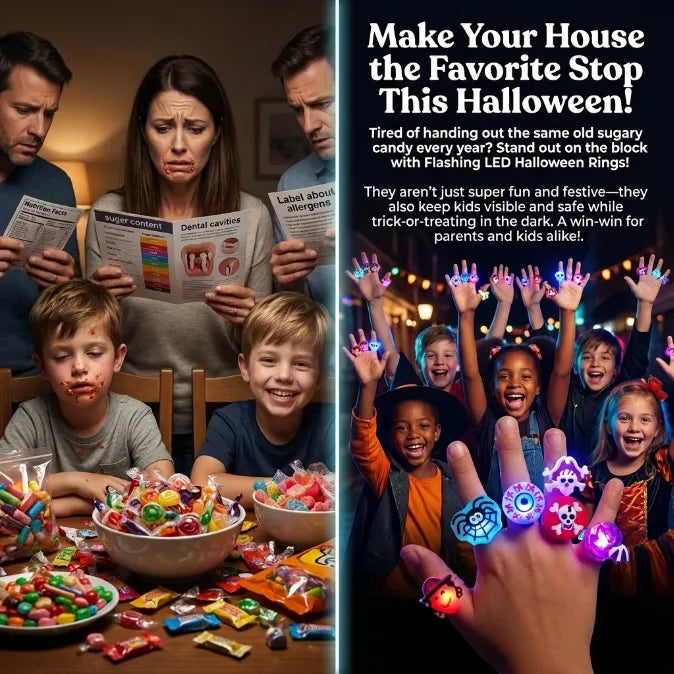 Halloween LED Light Up Rings  - Glow in the Dark Party Favors & Goodie Bag Fillers for Kids