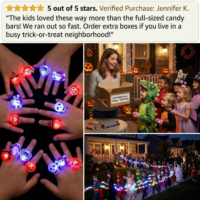 Halloween LED Light Up Rings  - Glow in the Dark Party Favors & Goodie Bag Fillers for Kids