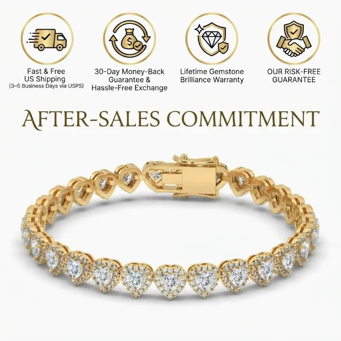 Heart Cut Moissanite Halo Tennis Bracelet for Women – D Color VVS1 Diamond Sparkle, S925 Sterling Silver 18K Gold Plated--Last Day Sale-90% OFF🔥