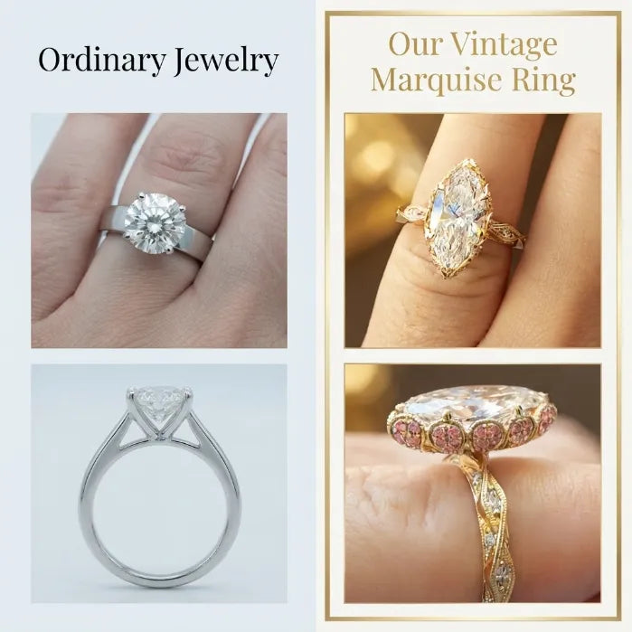 The Heirloom 3-Carat Marquise Ring | Pink Sapphire Hidden Halo & 14K Gold Vintage Masterpiece--Last Day Sale-90% OFF🔥