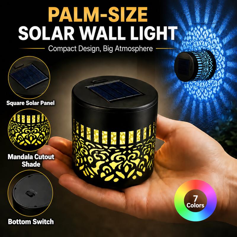 Seven-Color Changing Solar Mandala Projection Wall Light Decorative Solar Mandala Lights Outdoor Waterproof Metal Fence Lights for Yard Garden Post Patio Backyard Decor (2pcs) Last Day 90% OFF 🔥