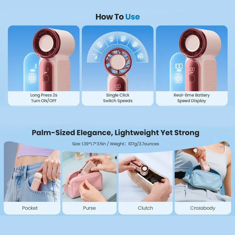 Pocket-Sized Mini Fan – Powerful 6-Speed Breeze with LED Display | Summer Essential for Travel & Outdoors (Last Day 50% OFF 🔥)