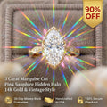 The Heirloom 3-Carat Marquise Ring | Pink Sapphire Hidden Halo & 14K Gold Vintage Masterpiece--Last Day Sale-90% OFF🔥